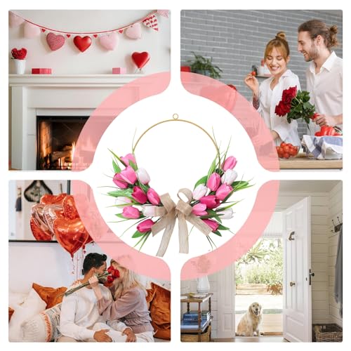 Corona para puerta de estilo bohemio con flores artificiales decorativas de interior 5