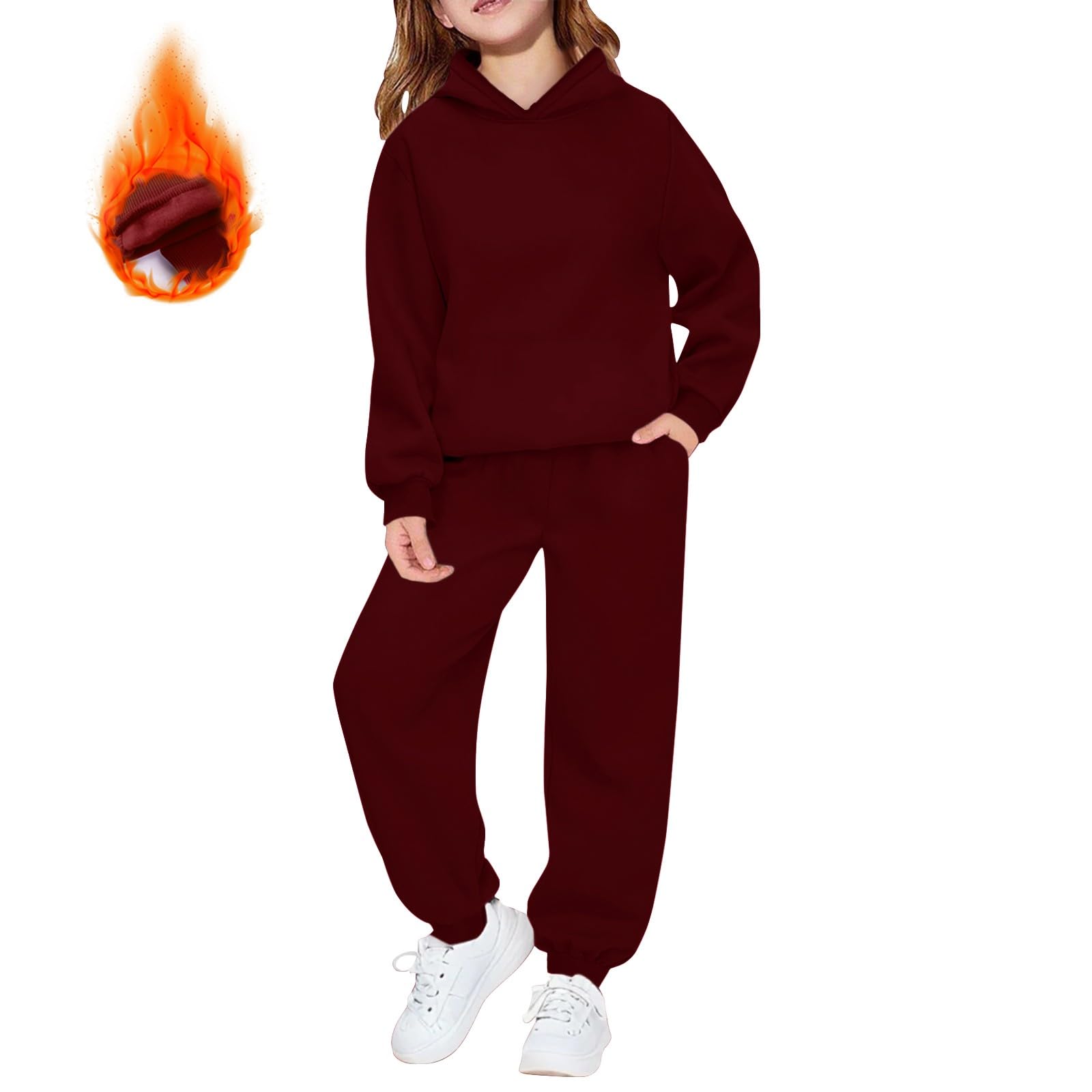 Mjjsk Ensemble de survêtement 2 pièces pour filles - Pull à manches longues - Sweat à capuche - Pantalon de jogging - Pour l'école, le sport