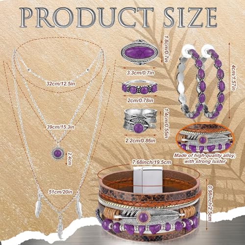 Image of Ecally Bohemian Western Jewelry Turquoise Set Women Country Pendant Long Choker Layered Bracelets Earrings Ring for Women