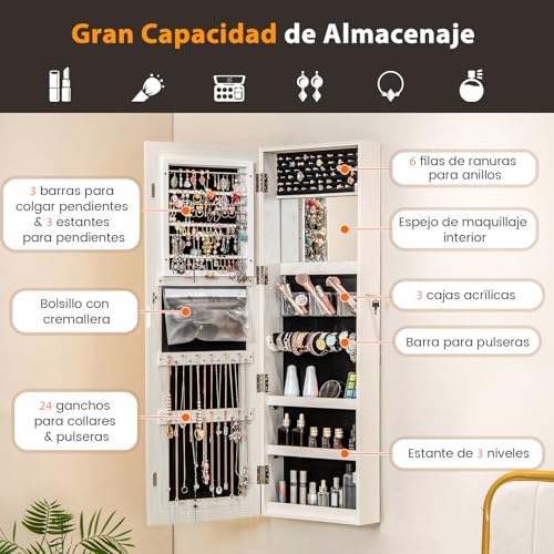 Armario para joyas espejo led de pared y puerta con llave 4