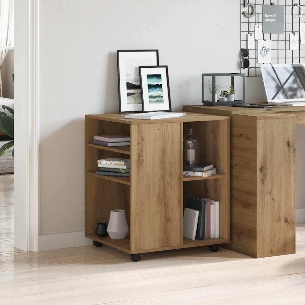 vidaXL Rollschrank Artisan-Eiche 60x53x72 cm Holzwerkstoff, Aktenschrank, Büroschrank, Beistellschrank, Schrank, Schrank mit Rollen, Wohnzimmerschrank