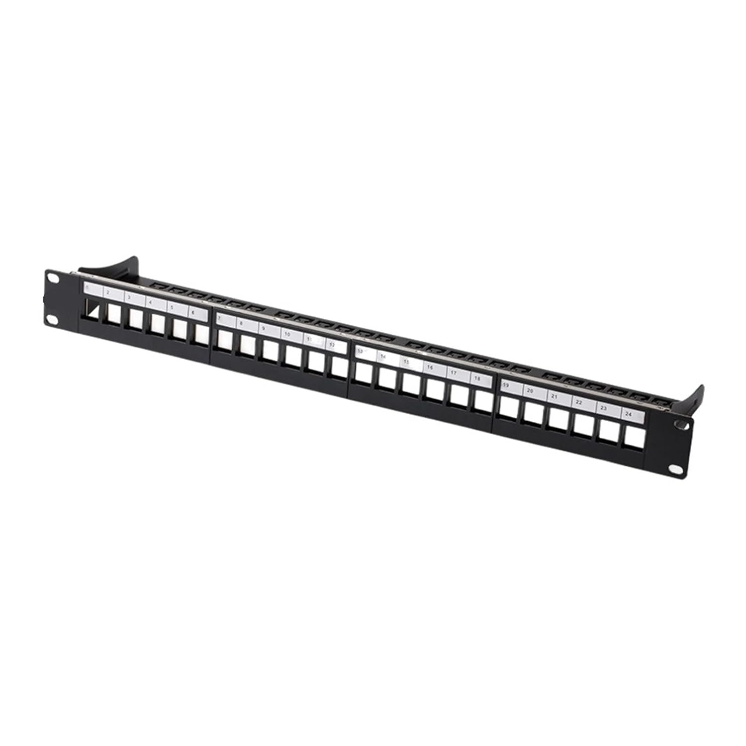 24-Port Blank Patch Panel, uninstalled, Empty 24P Panel, Shielded, 19-inch, 1U Rack Mount, with Labeling, Field Cable Strip, Ground Wire