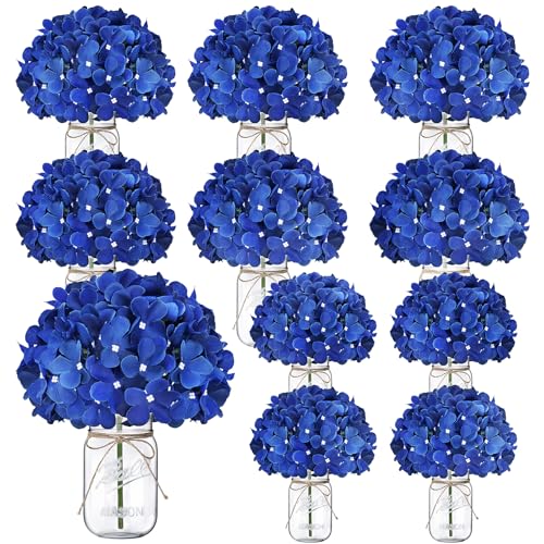 Scawim 10 Set Mason Jars Centerpieces with Hydrangea - Royal Blue