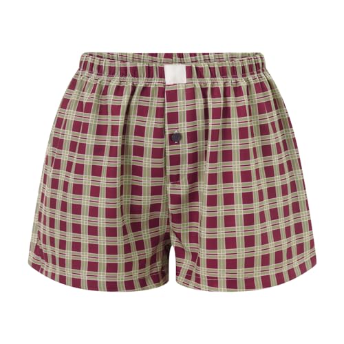 Image of Women Y2k Gingham Boxer Shorts Plaid Striped Cute Mini Bloomers Elastic Waist Loose Fit Summer Shorts
