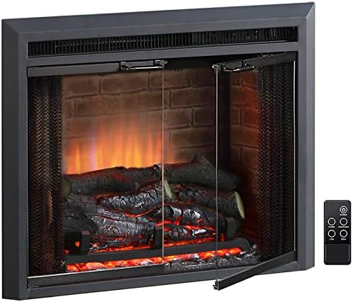 PuraFlame Klaus Electric Fireplace Insert with Fire Crackling Sound Glass Door and Mesh Screen, 750/1500W, Black, 22 13/16 Wide, 20 1/16 Inches High, 22 13/16 W X 20 1/16 H X 7 51/64 D