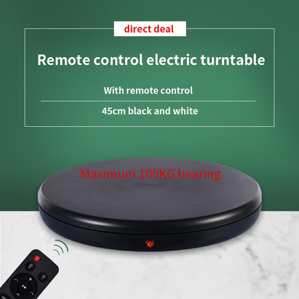 Andoer Base girevole elettrica, 45 cm Piattaforma girevole elettrica con 100 kg di carica, piattaforma rotante a 360 ° con telecomando per display di prodotti spettacolo video in diretta
