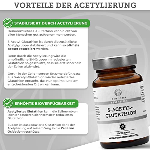 QIDOSHA® S Acetyl Glutathion Kapseln, 250mg/Kapsel, stabilisiert durch Acetylierung & besser bioverfügbar...