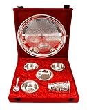 Indian Art Villa Silver Plated Embossed Design Dinner Thali Set, Dinnerware, 7 Pieces