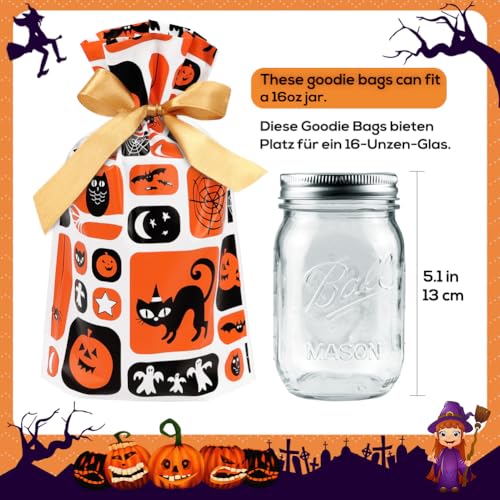 HRX Package 50 Stück Halloween Tüten für Süßigkeiten, Geschenktüten Beutel Biscuit Tüte Süßigkeiten Tasche, Candy Bags Halloween Party Partyzubehör