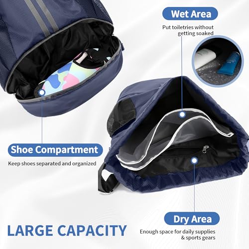 Image of JELUTAR Drawstring Backpack Gym Bag with Shoes Pocket, Navy Blue