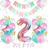 🎈 【Fiesta de decoraciones de noveno cumpleaños】 El paquete de gran valor incluye 31 piezas: globo arcoíris de 32 pulgadas con gran número 2, 6 globos rosas, 6 globos azules, 6 piezas de confeti dorado, 6 globos blancos, 1 globos de papel de aluminio digital, 1 pegamento de puntos, 2 estrellas Globos de papel de aluminio en forma, tira de cinta de globo 1pcs, cintas de curling 2pcs.