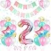 Decoración de Cumpleaños 2 Año Rosa, TOLOYE Decoración Cumpleaños Niña 2 año, Globos de Cumpleaños Niña con pancarta de Happy Birthday Globos Confeti Aluminio para Niña Niño