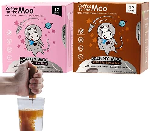 Coffee to the Moo - Cold Brew Instant Coffee, Bundle Pack of Beauty Moo + Skinny Moo, Gluten-Free Medium Dark Roast, Single Serve Nitro Instant Coffee Packets, 24 Ct