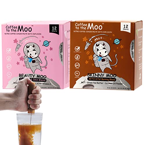 Coffee To The Moo - Cold Brew Instant Coffee, Bundle Pack Of Beauty Moo + Skinny Moo, Gluten-Free Medium Dark Roast, Single Serve Nitro Instant Coffee Packets, 24 Ct #TOP5