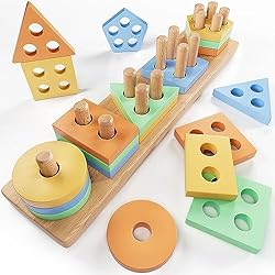 KmmiFF Wooden Shape Sorter Montessori Toy for 1-3 Year Old Boys Girls, Sensory Autism Toddler Learning Educational Toy, Birthday Gift