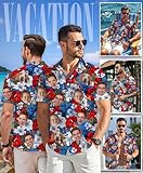 Custom Patriotic Hawaiian Shirts for Men Women Couple Youth Kid, Personalized Funny 4th of July Hawaiian Shirt with Face Photo Picture, Custom Independence Day USA American Flag Button Up Shirt ST16