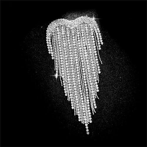 Image of Elegant Crystal Heart Shape Tassel Brooch Pin for Women Sparkly Rhinestones Tassel Brooch Beautiful Dress Suit Shirt Ceremony Clothes Wedding Party Jewelry Accessories