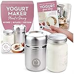 Stainless Steel Yogurt Maker with 1 Litre Glass Jar and Complete Recipe Book to Make 12+ Easy Homemade Dairy Free and Milk Yogurts