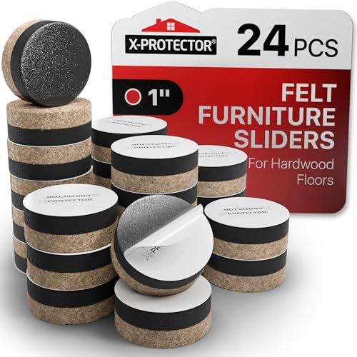 X-Protector Felt Furniture Sliders for Hardwood Floors 24 PCS 1”