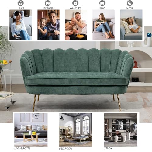 Gustonhon 59\" Modern Chenille Loveseat Couch, Small Sofa with Gold Metal Legs,2-Seater Upholstered Mini Sofa Couches for Small Space,Living Room Bedroom Office Dorm Studio Apartment (Green)