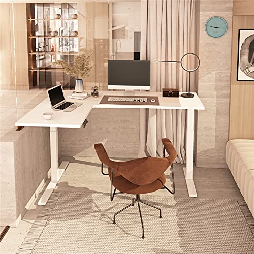 Flexispot Corner Desk Dual Motor L Shaped Computer Electric Standing Desk Sit Stand Up Desk Height Adjustable Desk Home Office Table, White Frame Only #TOP5