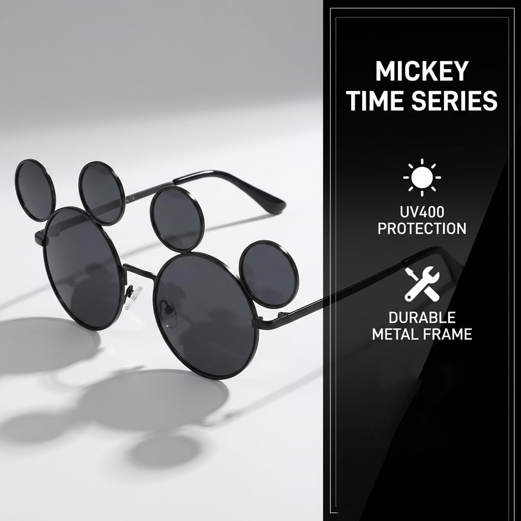 Mouse Ears Sunglasses for Women Men Retro Black Round Sun Glasses UV Protection Glasses for Cosplay Party Eyewear