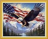DMCVIVR Stamped Cross Stitch Kits for Beginners Adults Needlepoint Kits for Beginners Embroidery Kits for Adults Crossstitch Kit for Beginners 11CT-Eagle Flag 16x20 inch, ArtKits14