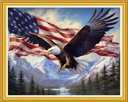 Image of DMCVIVR Stamped Cross Stitch Kits for Beginners Adults Needlepoint Kits for Beginners Embroidery Kits for Adults Crossstitch Kit for Beginners 11CT-Eagle Flag 16x20 inch, ArtKits14