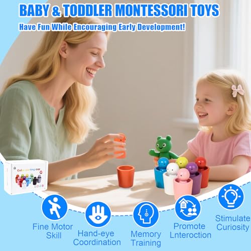 Image of 12PCS Color Sorting Dolls with Wooden Bowls - Matching Games for Toddlers Kids Boys Ages 3-6 - Sensory Training, Math Learning & Montessori STEM Activities