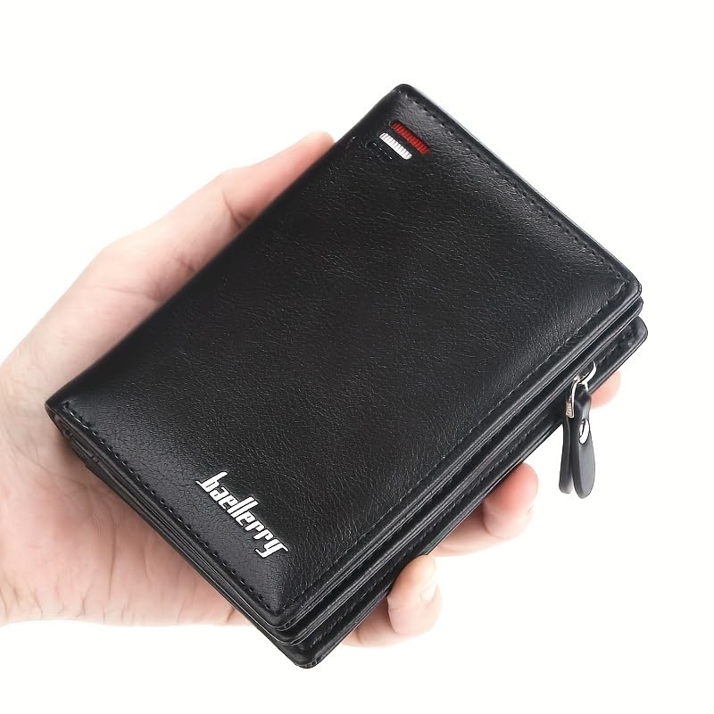 Baellerry Men's Vintage Faux Leather Short Wallet | Big Capacity With Zipper Coin Pocket Male Short Money Purse Card Holder4