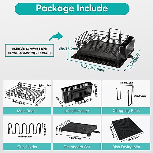 MAJALiS Dish Drainer Rack, Large Dish Drainer for Kitchen Counter, Stainless Steel Dish Rack with Utensil Holder and Dryer Mat, Kitchen Sink Draining Board Rack (Black - One Tier) - Image 7