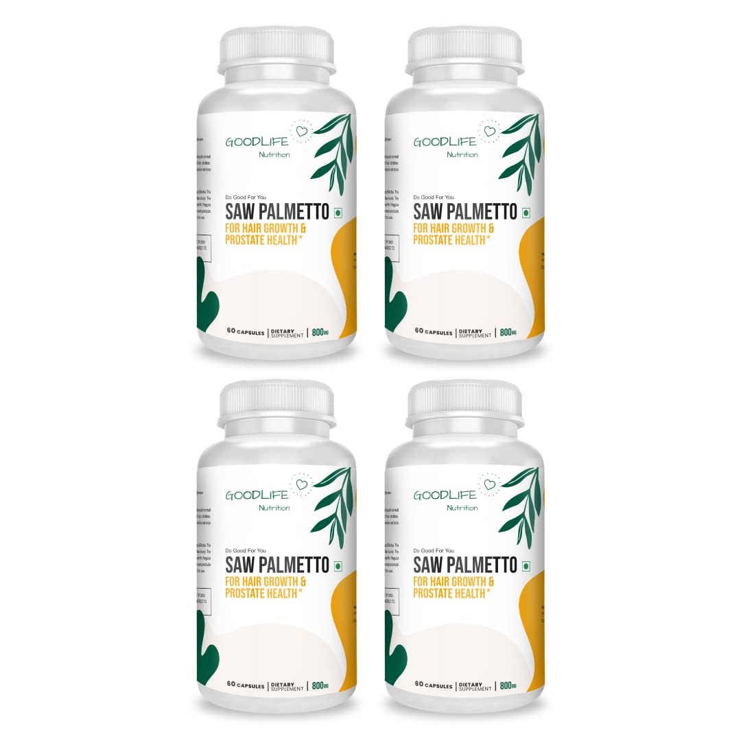 Goodlife Nutrition Saw Palmetto Extract Capsules - Supports Hair Growth & Prostate Health | 100% Pure, Vegetarian, Preservative-Free | GMP Certified, Lab-Tested | 60 Capsules (pack of 4), 800 mg (B0C5G9L829) Amazon Price History, Amazon Price Tracker