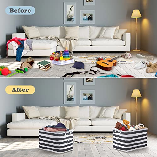 Consmos Rectangle Storage Baskets For Organizing Shelves Set Of 3, Collapsible Canvas Storage Bins Nursery Hamper Toy Storage Organizer With Handles For Toys Books Clothes, Black& White Stripe… #TOP6
