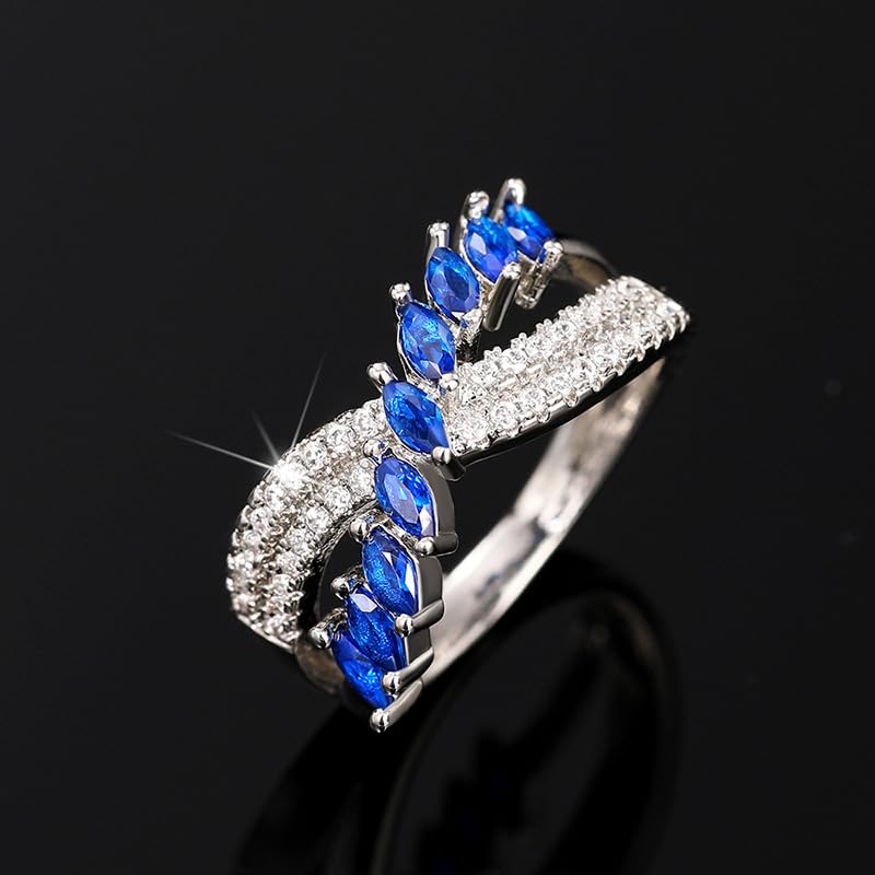 Fashion14k White Gold Plating X Ring Simulated Diamond CZ Criss Cross Ring for Women Sapphire Stackable Eternity Engagement Wedding Band for Her(8#)3