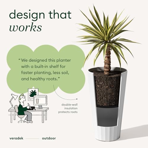 Image of Veradek Column Series Tall Planter - Tapered Outdoor Planter with Shelf