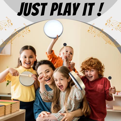16 Pcs Kids Hand Drums Wooden Frame Drum with Drum Stick, 12 Inch 10 Inch 8 Inch 6 Inch Educational Musical Instruments for Adults Drums Beginners for Home School Party Supplies (Black and Wood Color) - Thumbnail 6