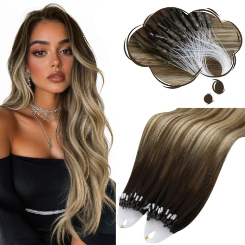 Moresoo Micro Loop Hair Extensions Real Human Hair, Brown Blonde, 20 Inch
