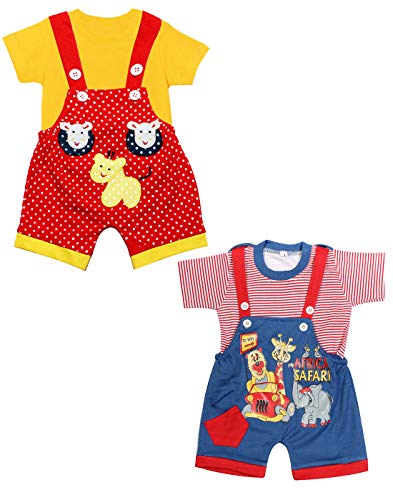 Image of babeezworld dungaree for Boys & Girls casual printed pure cotton-Pack of 2 (9101990001164; Multi Colour)