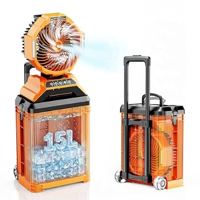 15L Bucket Portable Misting Fan, 30000mAh Rechargeable Battery Powered Oscillating Cooling Fan, 4 Strong Winds, Brushless Motor Outdoor Fans for Fishing, Travel, Garden, Golf, Tent