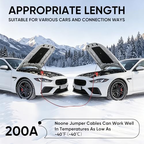 Image of NOONE Jumper Cables for Car Battery, Heavy Duty Automotive Booster Cables for Jump Starting Dead or Weak Batteries (10-Feet (10-Gauge)