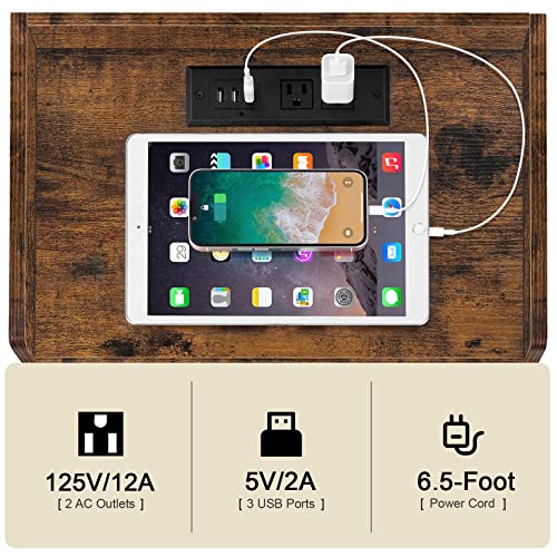 Oyeal Nightstand, End Table With Charging Station 2-Tier Side Table With Drawer And Storage Shelf, Rustic Small Night Stand For Bedroom, Living Room, Easy Assembly, Rustic Brown #TOP3