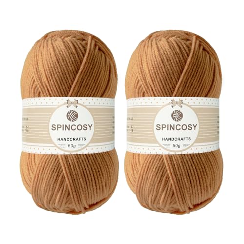Image of 2 Pcs Crochet Yarn, Feels Soft 280 Yards Assorted Colors 4ply Acrylic Yarn,Yarn for Crochet & Hand Knitting (Camel)