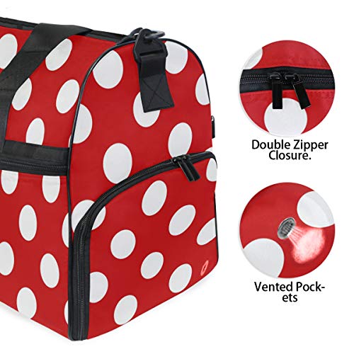 ALAZA Red White Polka Dot Sports Gym Duffel Bag Travel Luggage Handbag Shoulder Bag with Shoes Compartment for Men Women3