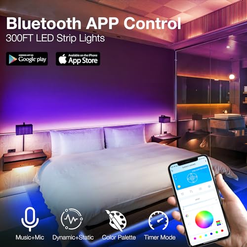 DAYBETTER LED Strip Lights 300 ft, Smart Light with App Remote Control, RGB LED Lights for Bedroom, Music Sync Color Changing for Room Home Decor Party Festival Halloween, Christmas (3 Rolls)