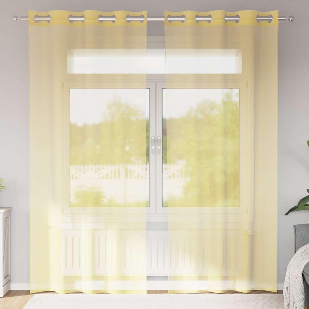 AJJHUUKI Decor-Window Treatments-Curtains & Drapes-Voile Curtains with Grommets 2 pcs Yellow