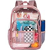AGSDON Clear Backpack, Heavy Duty Transparent Bookbag, See Through PVC Backpacks for Women - Pink