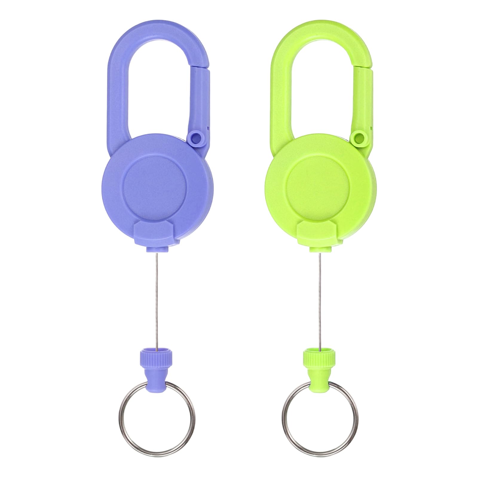 PATIKIL Heavy Duty Retractable Keychain, Retractable ID Badge Holder Reel with 23.6" Steel Cord Key Ring Clip & Round Clasp for ID Cards Keys Golf Fishing Items, 2 Pack (Purple/Green)