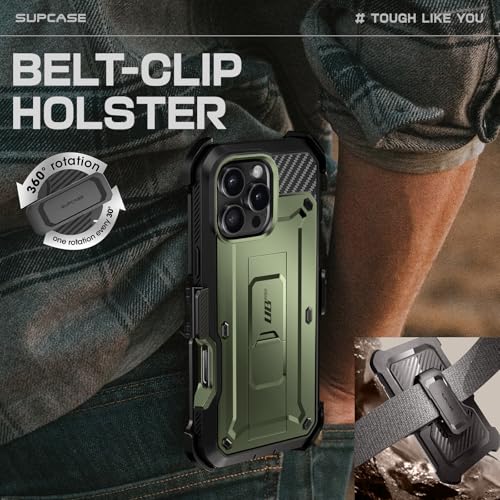Image of SUPCASE Unicorn Beetle Pro Case with Screen Protector, Built-in Stand & Belt-Clip, Military-Grade Protection, Full Body Heavy Duty Phone Case for iPhone 16 Pro 6.3'' 2024 (Green)