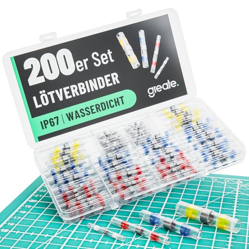greate 200er Set Lötverbinder mit Schrumpfschlauch - Schmelzverbinder wasserdicht & zugfest - Kabel verbinden mit Schrumpfverbinder - Stromkabel Verbinder