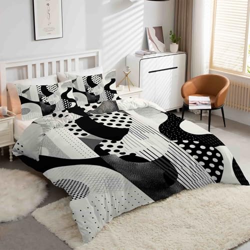 Housse de couette 220x240 géométrique avec 2 taies en microfibre douce